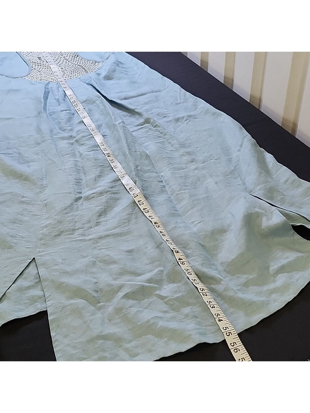 Maurizio Womens Light Blue Linen and Leather Maxi Dress Size Large Racerback - Picture 8 of 9